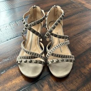 Tan studded wedge sandals